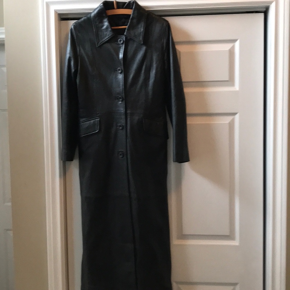 Vintage black leather quilted lined maxi coat
